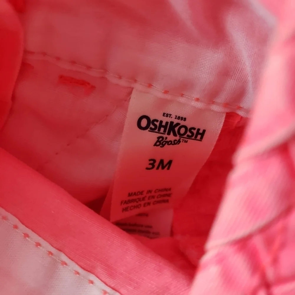 Oshkosh Baby Girl 3 Months Neon Coral Pink Overalls Shortalls Summer Spring